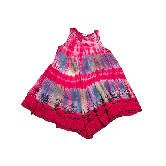 Jessica Taylor Dresses & Skirts - Jessica Taylor VTG Pink Embroidered Trapeze Hippie Boho Sleeveless Dress Sz Med